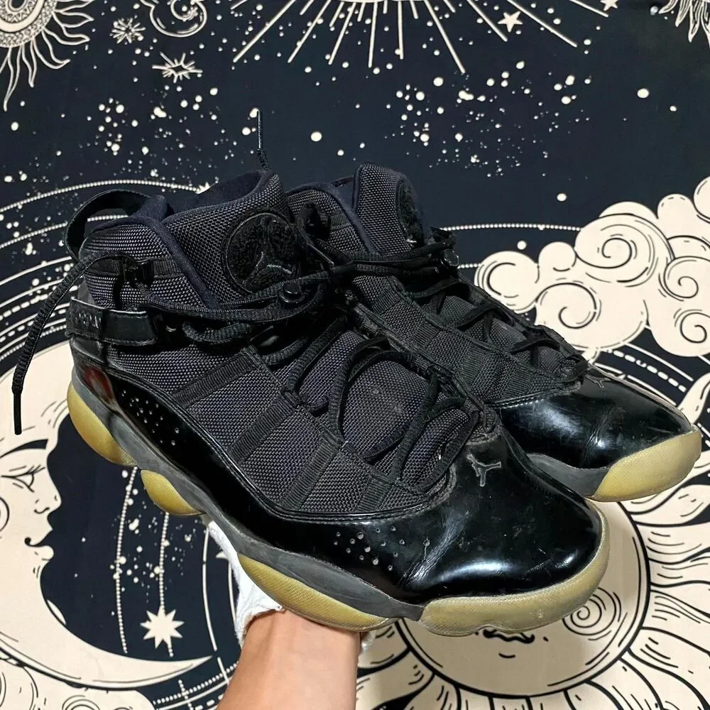 Air Jordan 6 Rings 322992-011 Athletic Sneaker Mens 12 Black Leather Basketball